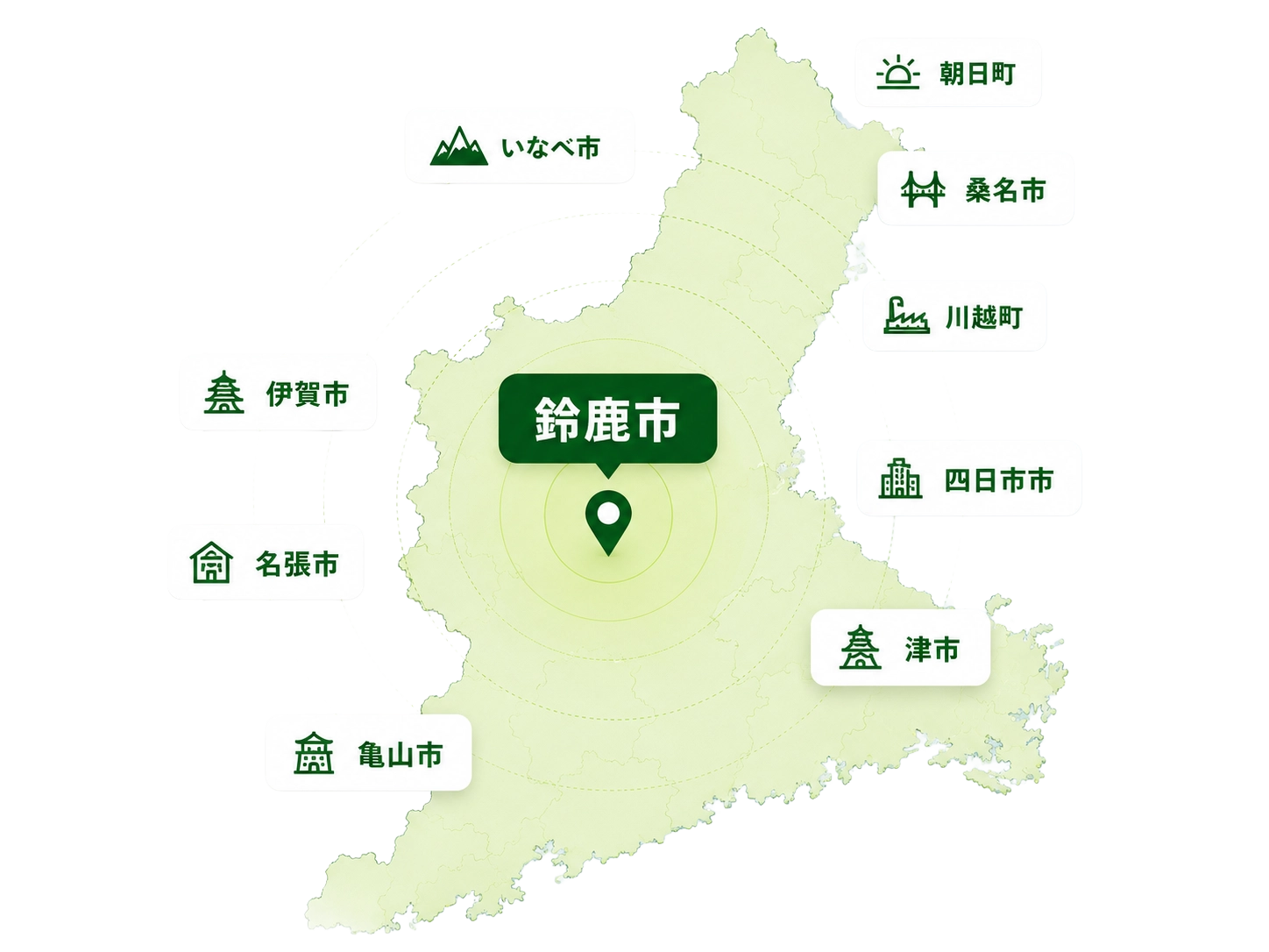 鈴鹿市を中心とした三重県内の対応エリア